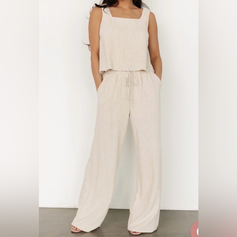 Baltic Born Cream Linen-Blend Wide-Leg Jumpsuit